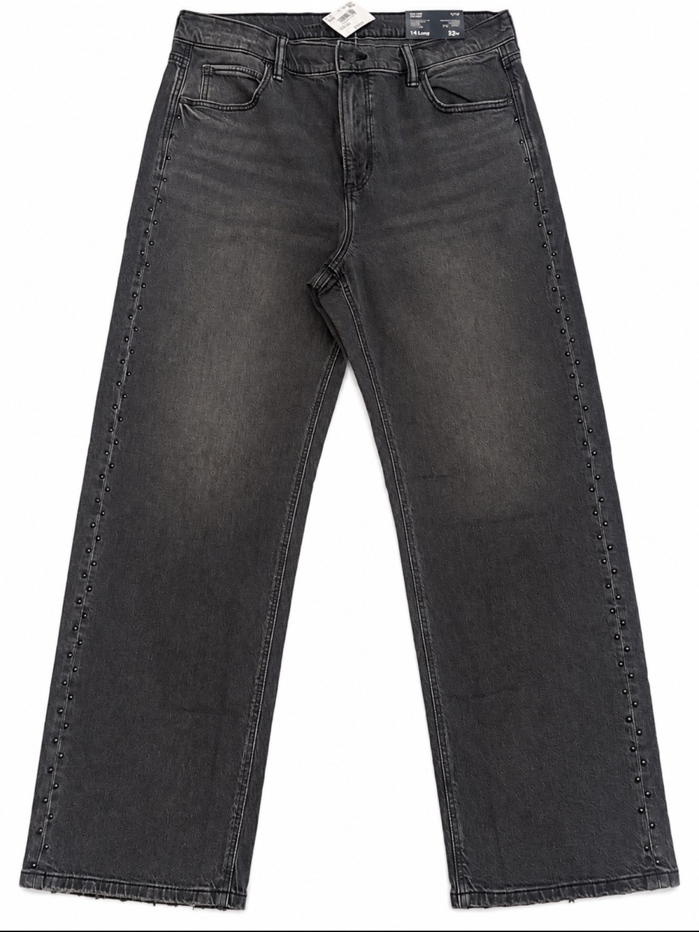 American Eagle Outfitters Women's Black Washed Relaxed Jeans with Side Studs